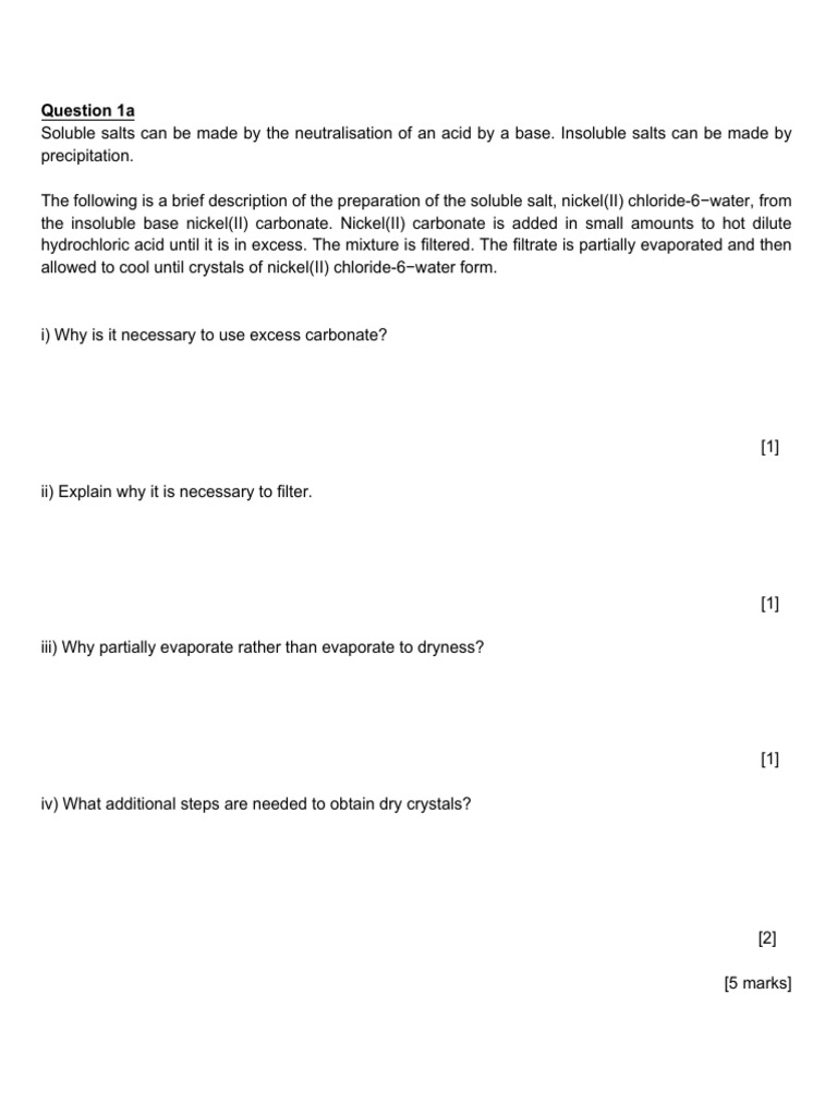 Preparation of Salt (Worksheet) | PDF | Salt (Chemistry) | Acid
