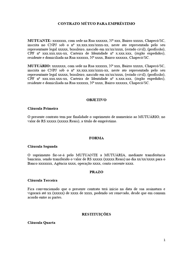 Contrato Mútuo | PDF | Empréstimos | Dinheiro