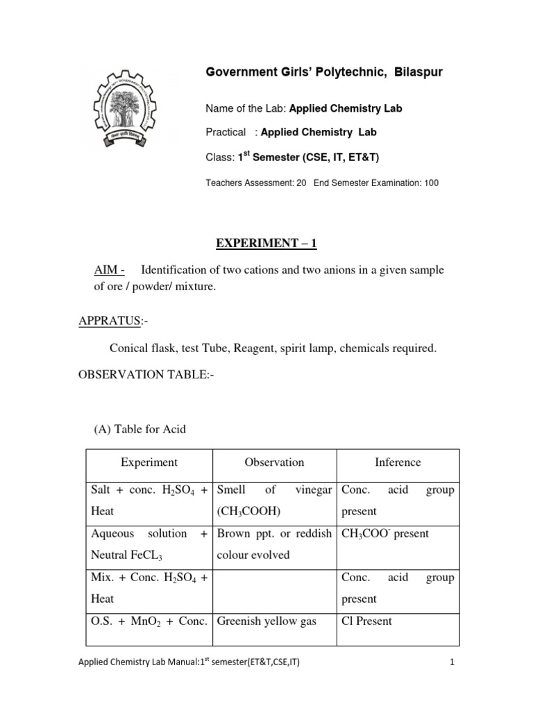 Applied Chemistry Lab Manual: 1st Sem | PDF | Ph | Titration