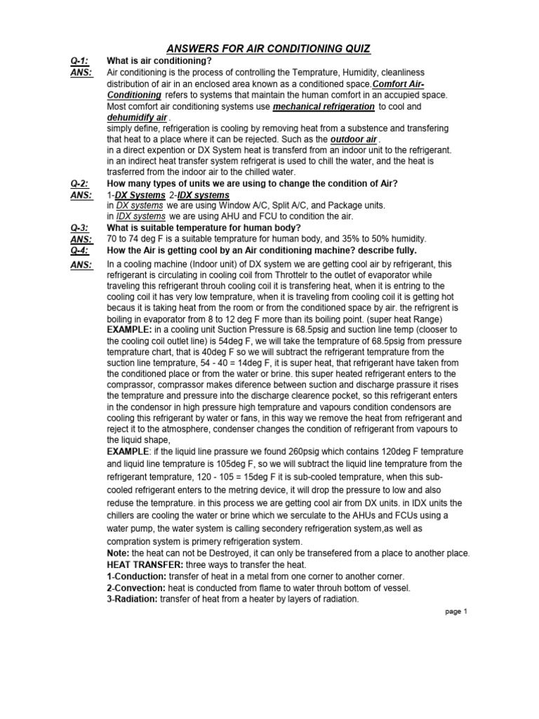 ANSWERS FOR AIR CONDITIONING QUIZ. PDF Air Conditioning Equipment