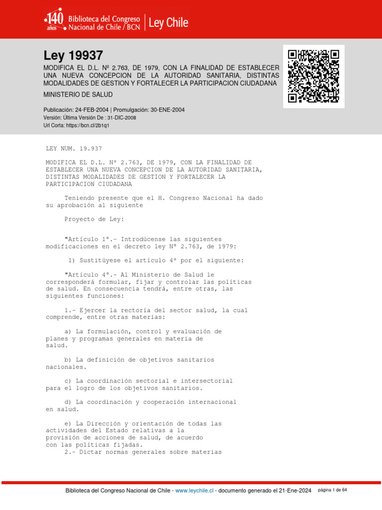 Ley 19937 - 24 Feb 2004 | PDF | Presupuesto | Hospital