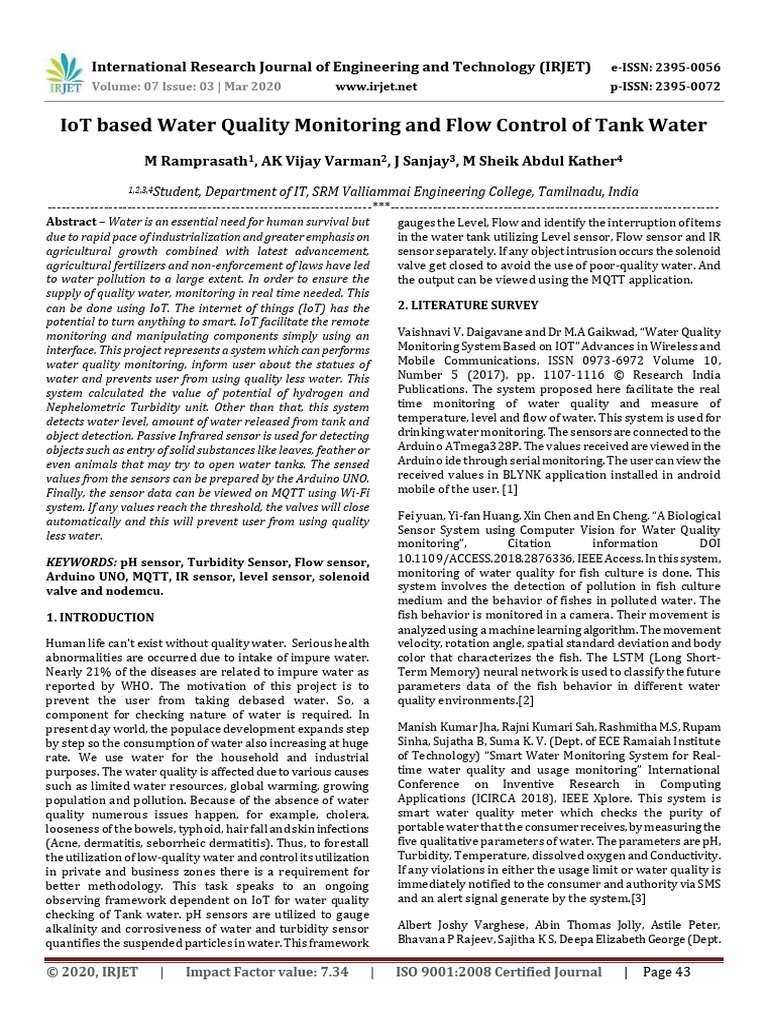 IRJET IoT Based Water Quality Monitoring PDF Of Things Water