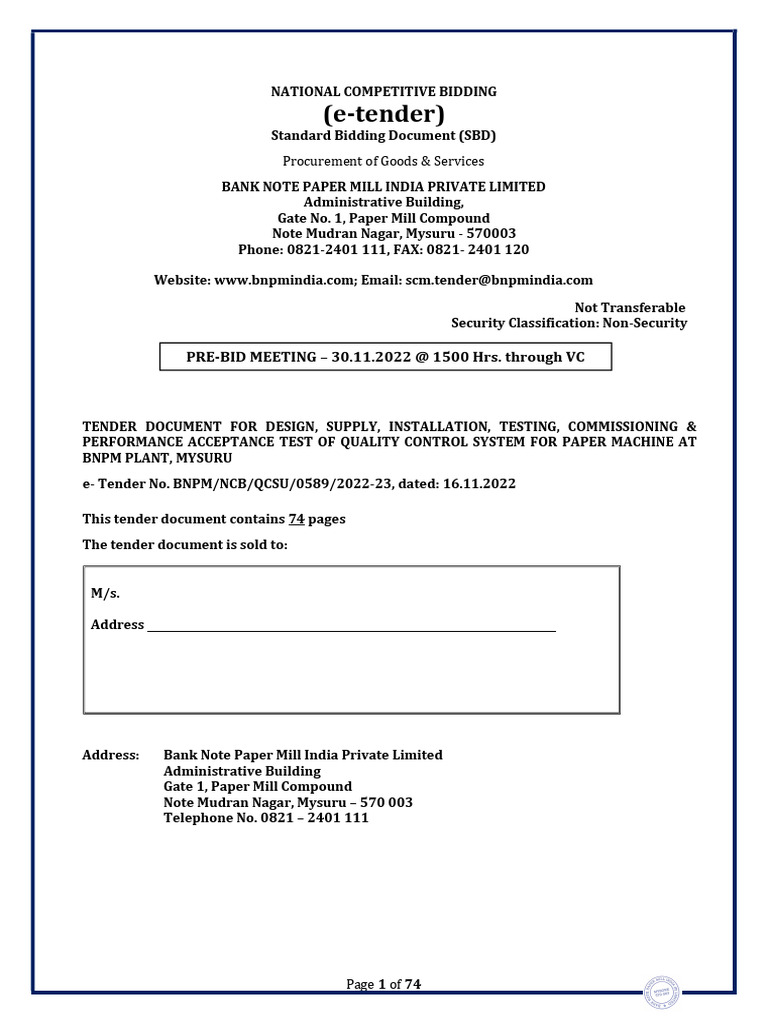 BNPM Quality Control System Tender | PDF | Value Added Tax | Taxes