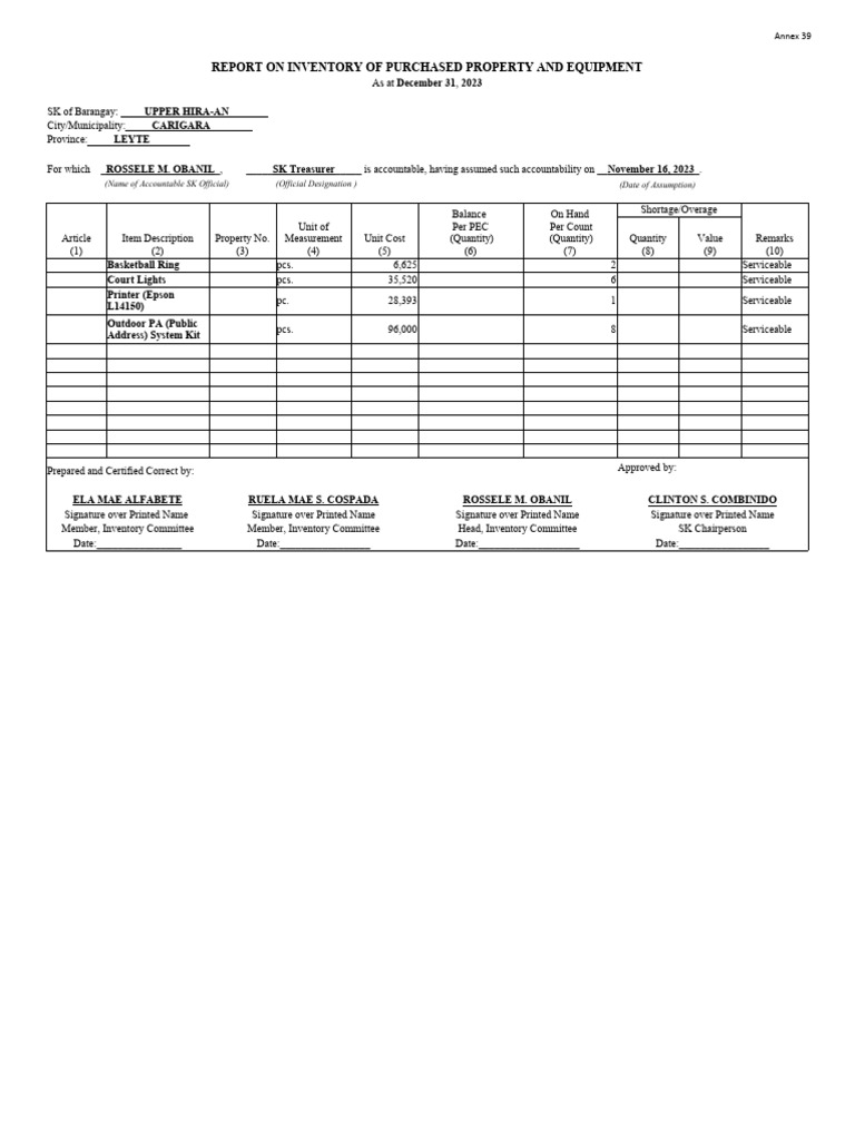 Annex 39 RIPPE | PDF | Inventory | Business
