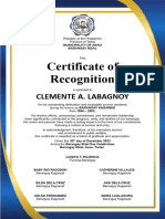 Certificate of Recognition For Barangay Rizal