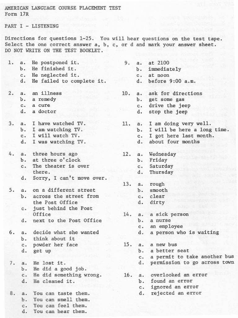 ALCPT Listening Test Form 17R | PDF