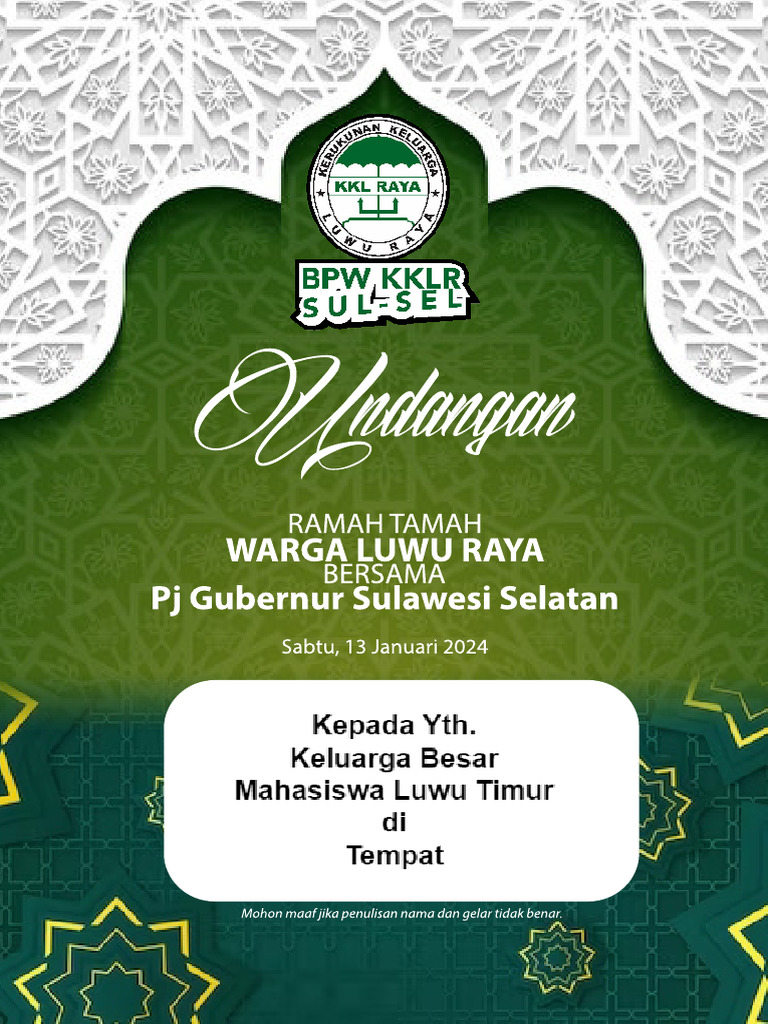 Mahasiswa LUTIM - UNDANGAN MALAM RAMAH TAMAH KKLR SULSEL | PDF