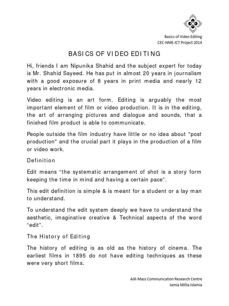 Video Editing Pdf