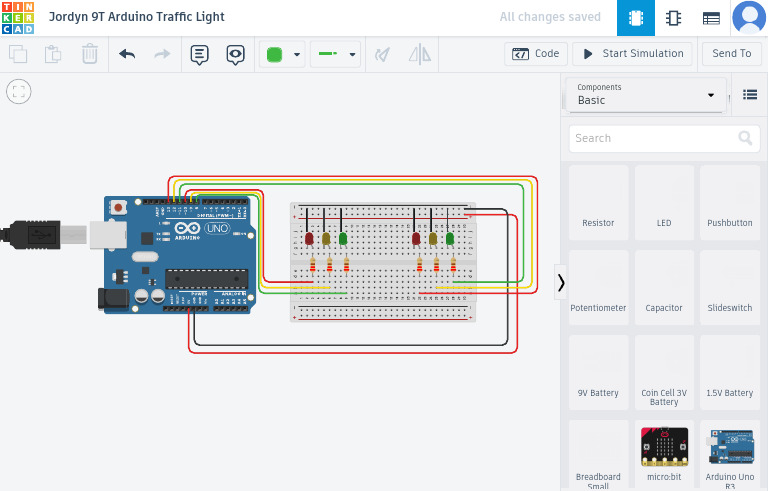 Circuit design Jordyn 9T Arduino Traffic Light Tinkercad | PDF