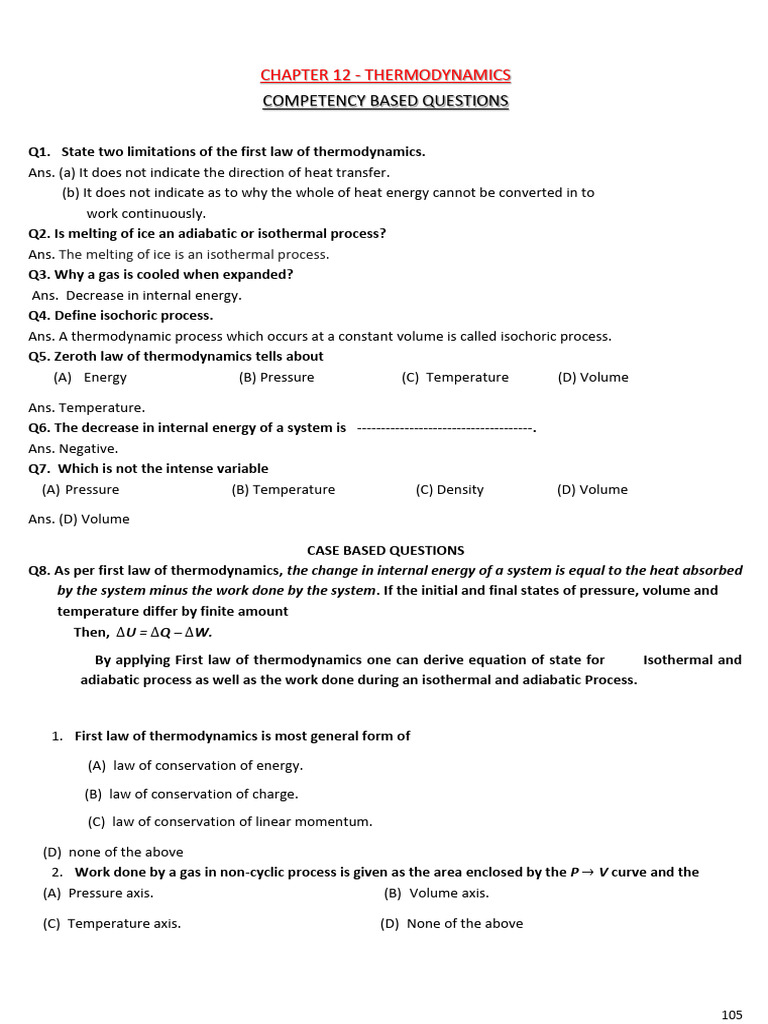 Physics Class XI Notes - Ch-12-Thermodynamics | PDF | Heat | Temperature