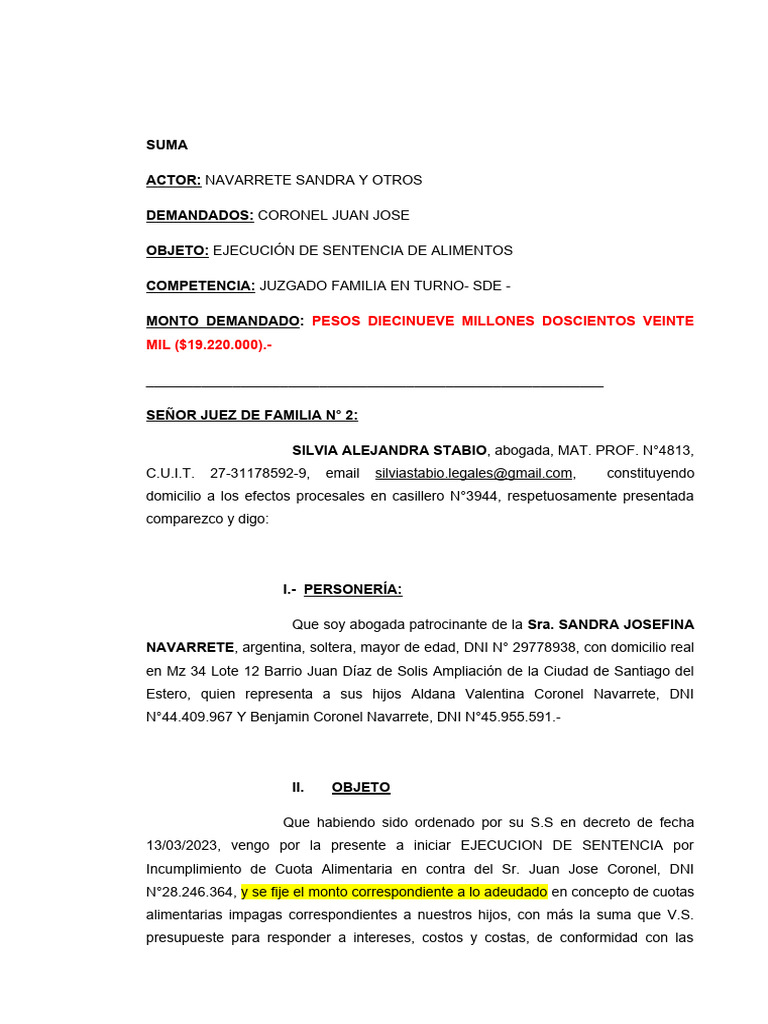 Ejecucion Sentencia de Alimentos | PDF | Sentencia (ley) | Gobierno
