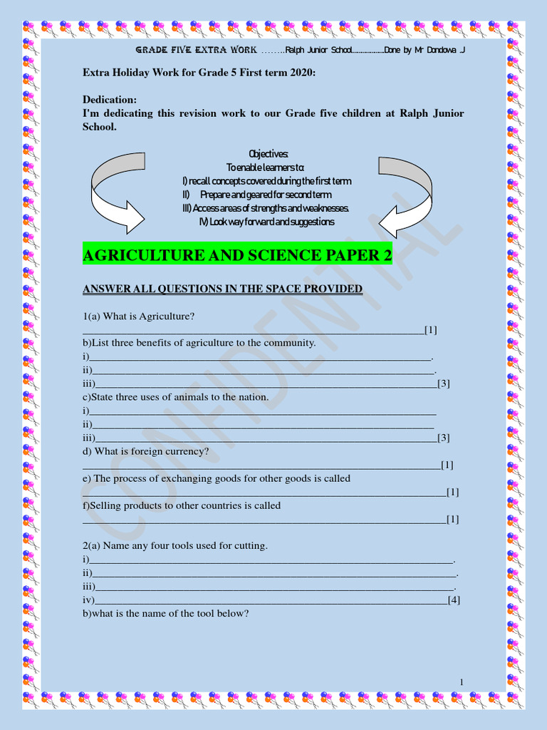 Grade 5 Agriculture Revision Work | PDF | Soil | Erosion