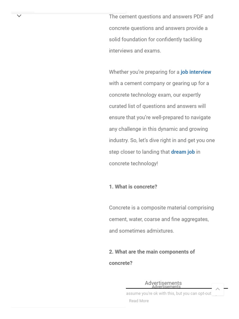Concrete Technology Interview Guide | PDF | Concrete | Strength Of ...