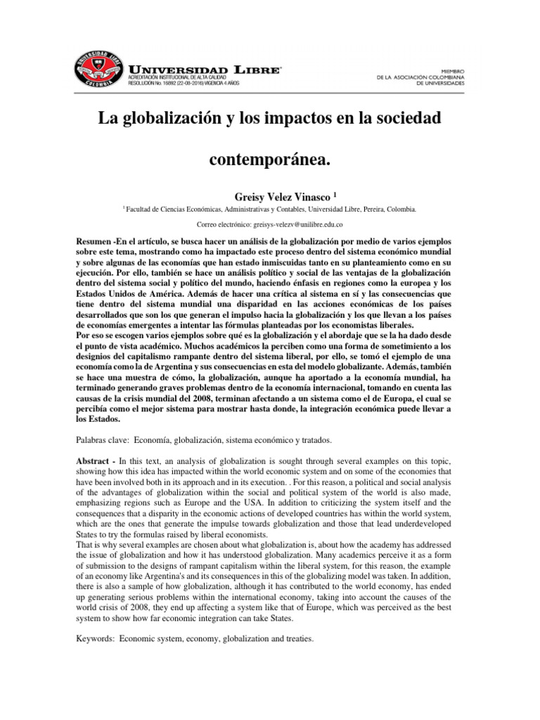 Impactos de la Globalización en la Sociedad | PDF | Globalización ...