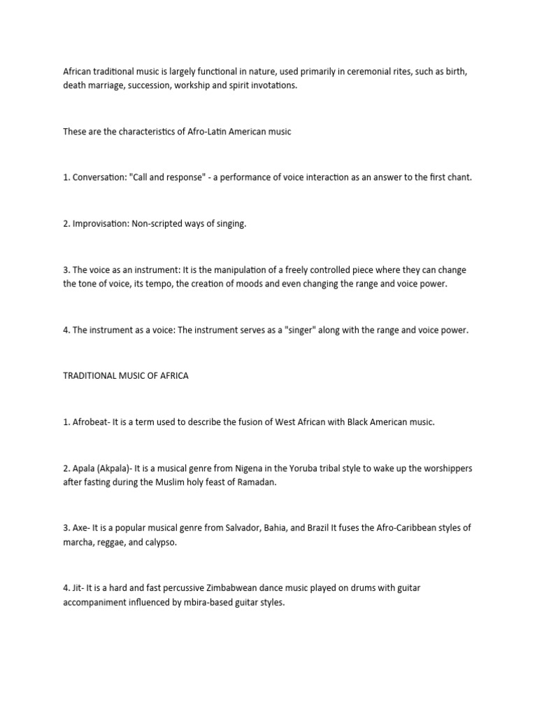 Characteristics of African Traditional Music | PDF | String Instruments ...