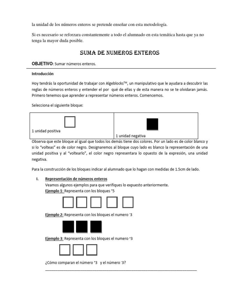 Suma de Números Enteros con Algeblocks | PDF | División (Matemáticas ...