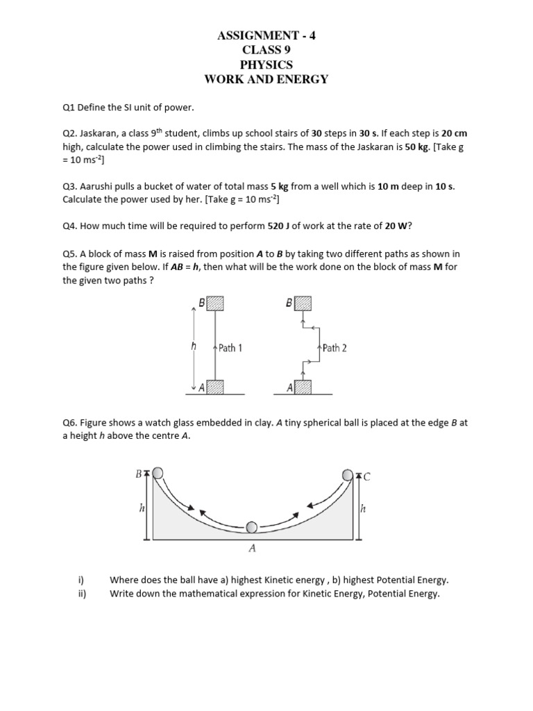 Work and Energy Dec Assignment | PDF