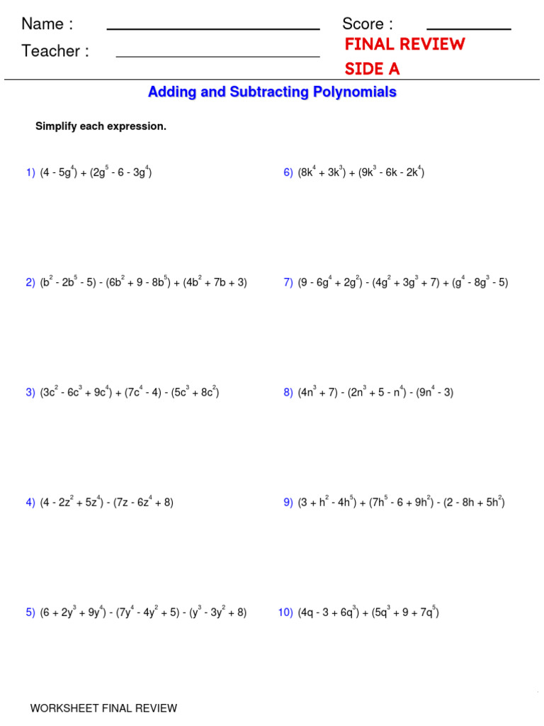 Polynomial Practice Worksheet | PDF