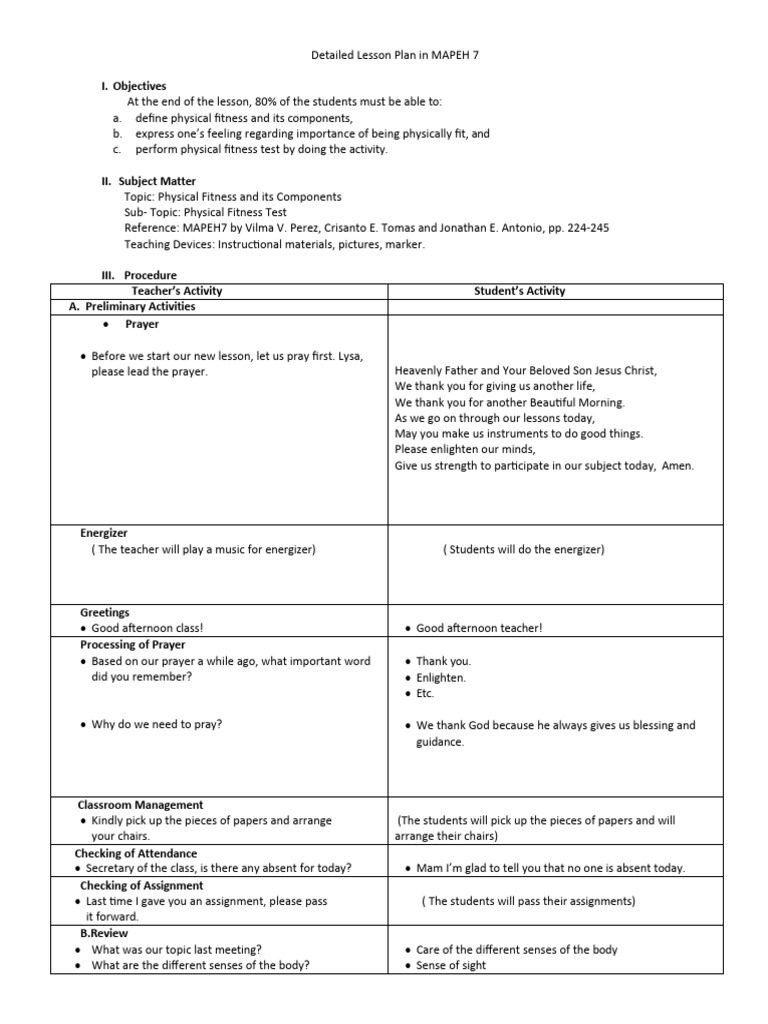 Detailed Lesson Plan In Mapeh 7 Pdf Flexibility Anatomy