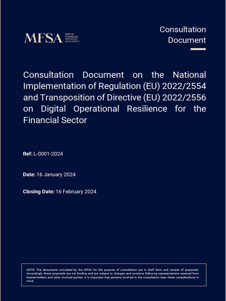 Consultation Document On The National Implementation of DORA Regulation ...
