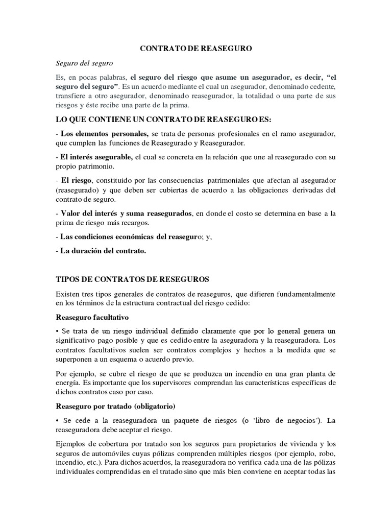 Elementos del Contrato de Reaseguro | PDF | Reaseguro | Seguro