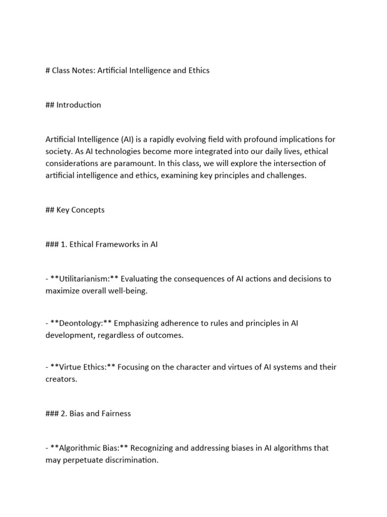Class Notes Artificial Intelligence And Ethics Pdf Artificial