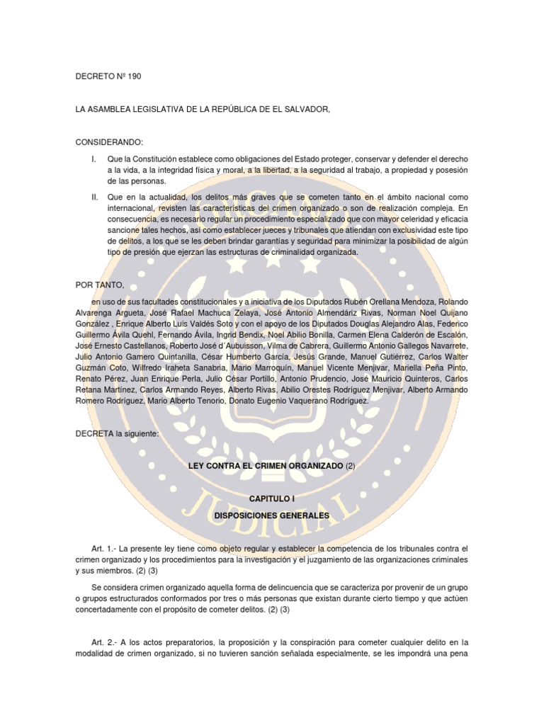 Ley Contra el Crimen Organizado en El Salvador | PDF | Fiscal | Mandato