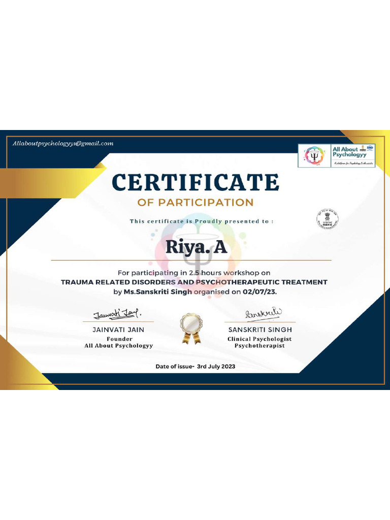 Trauma Related Disorders Certificate PDF