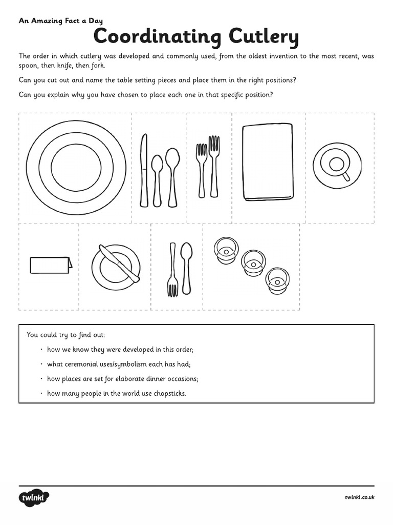 Coordinating Cutlery Activity Sheet PDF