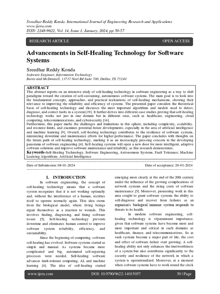 Self-Healing Technology in Software Systems | PDF | System | Fault ...