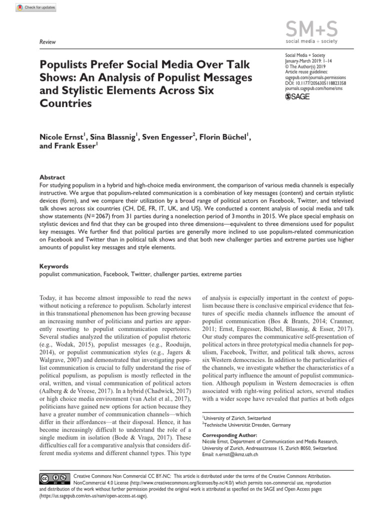 Ernst, Et. Al. Populist Prefer Social Media Over Talk Shows. An ...