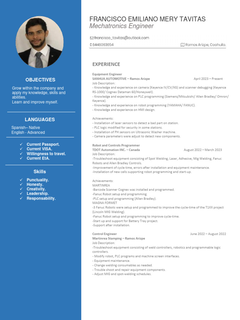 Resume 2024 PDF Programmable Logic Controller Robot