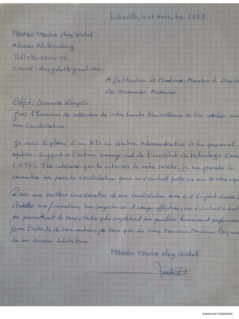comment faire une demande d emploi manuscrite