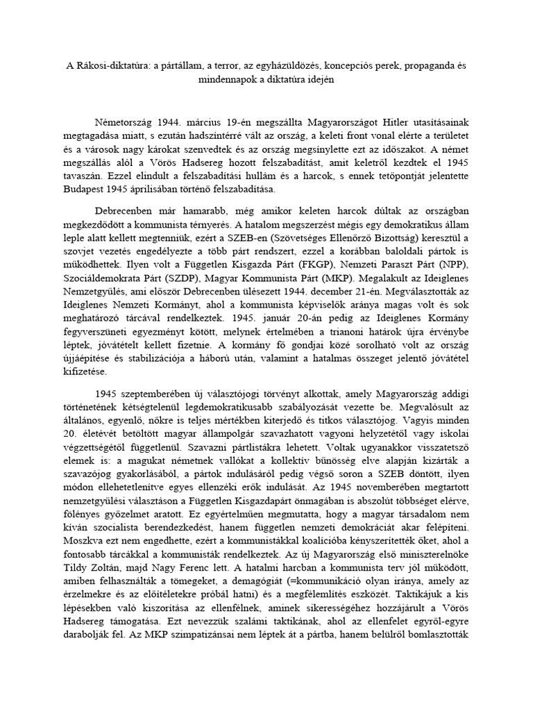 A Rákosi Diktatúra Tétel | PDF