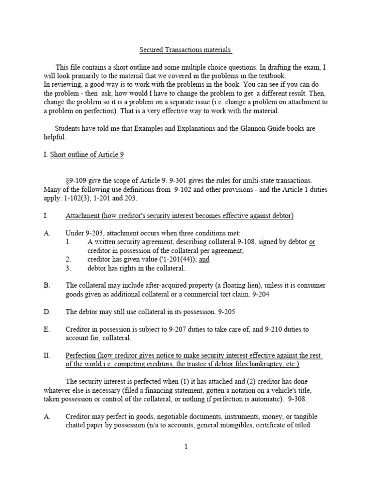 Review Material Secured Transactions Fall Semester 2021 | PDF ...