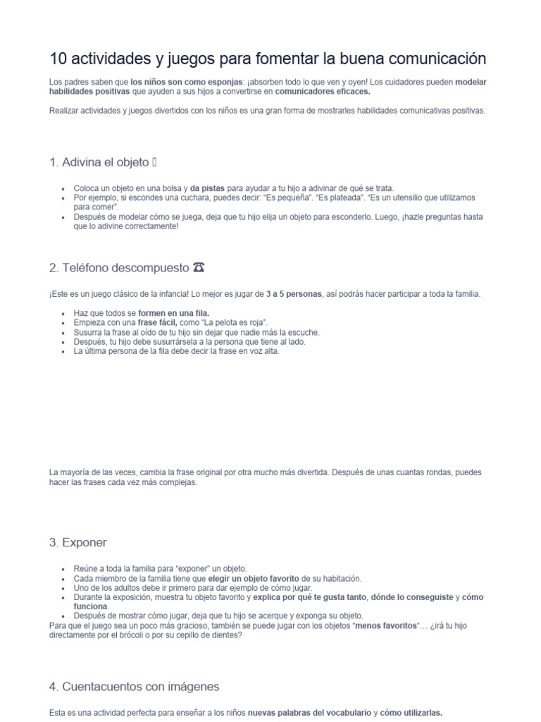 10 Juegos para Mejorar la Comunicación | PDF | Artes del Lenguaje y ...