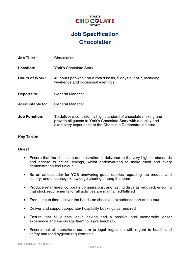 Job Description Chocolatier 2018 PDF Economies Business