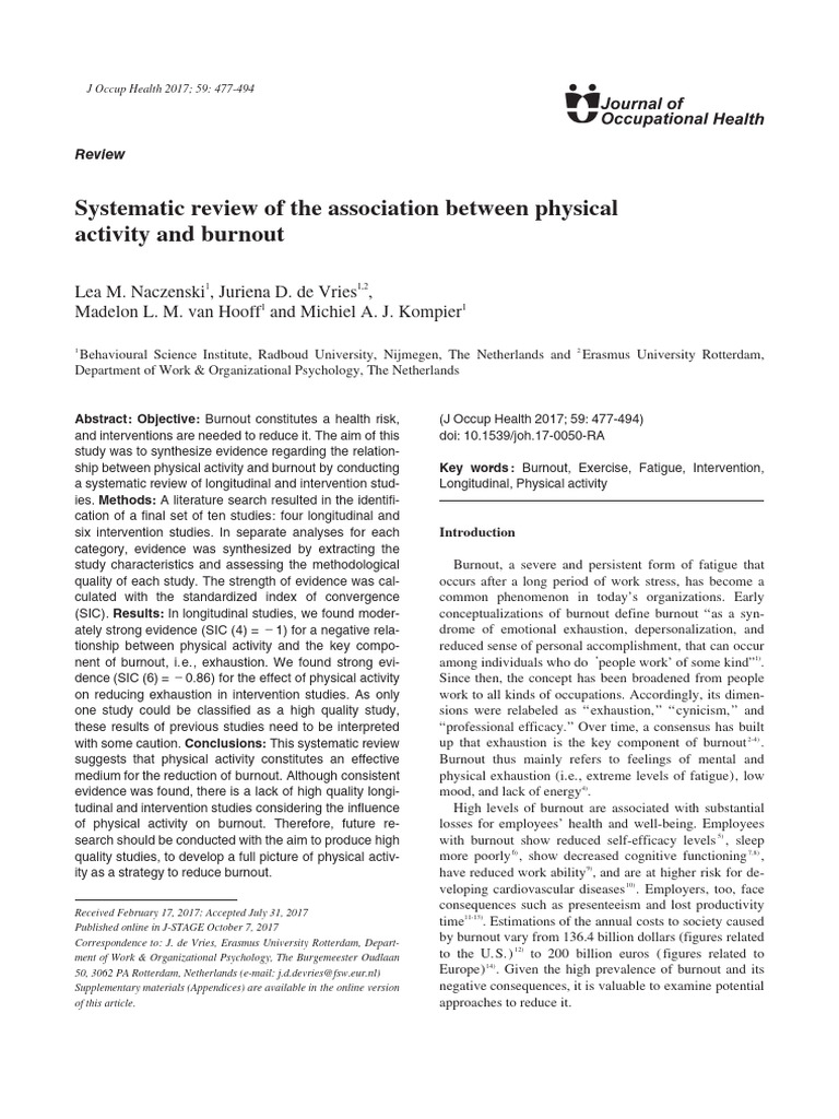 Systematic Review of The Association Between Physical Activity and ...