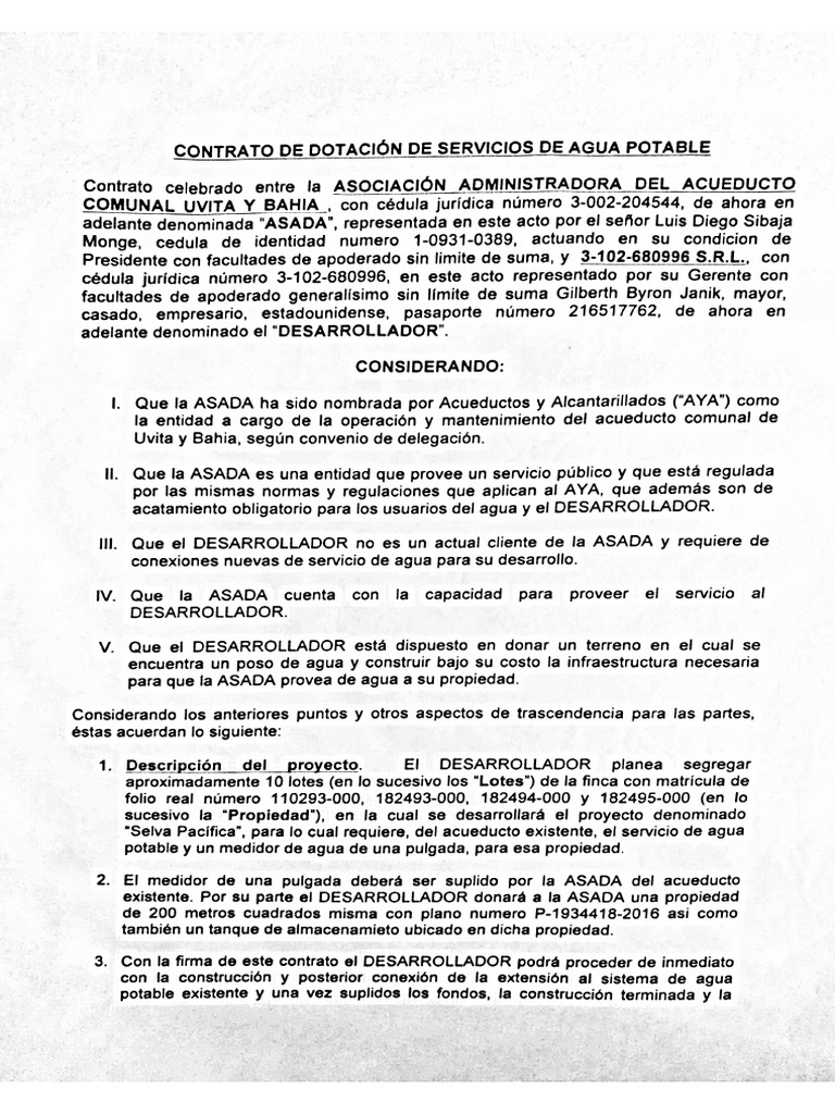 Contrato de Dotacion de Servicios de Agua Potable | PDF
