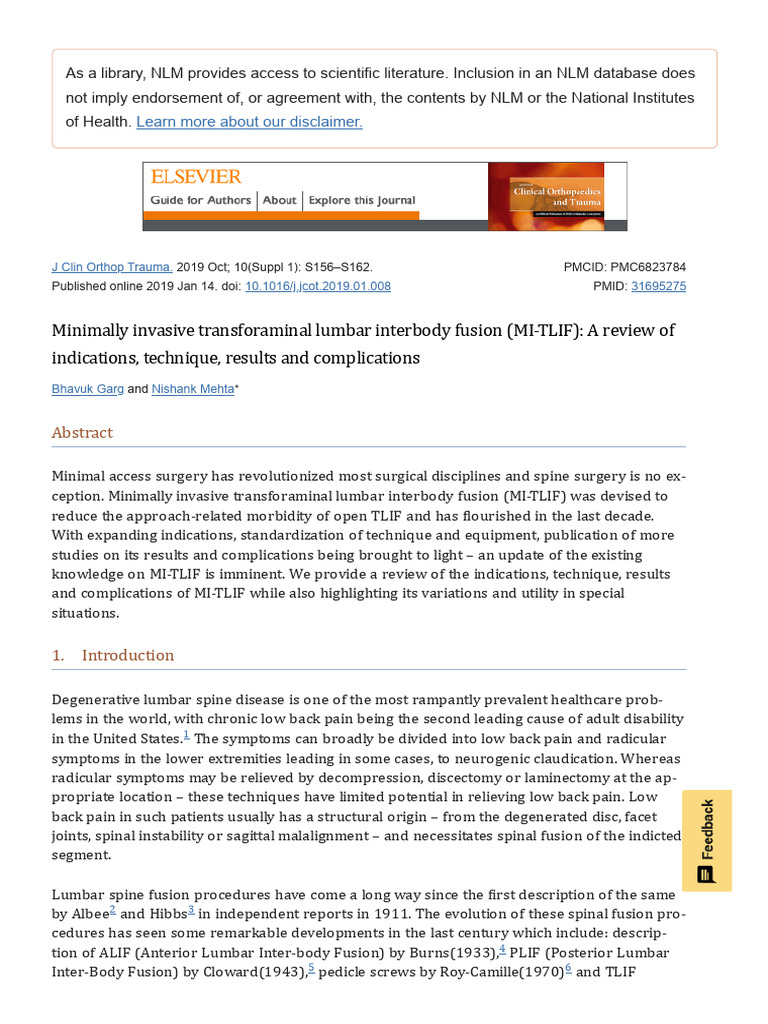 Minimally Invasive Transforaminal Lumbar Interbody Fusion Mi Tlif A