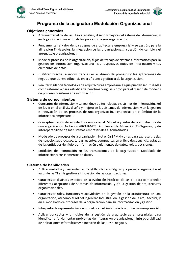 Programa de La Asignatura MO | PDF | Plan de estudios | Informática