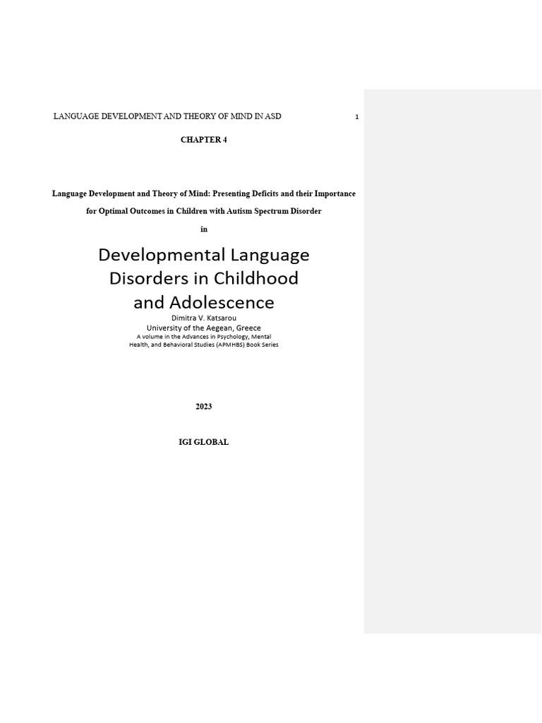 Language Development and Theory of Mind in Autism Spectrum Disorder ...