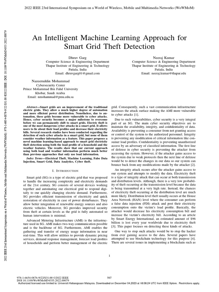 Smart Grid Theft Detection via ML | PDF | Computer Security | Security