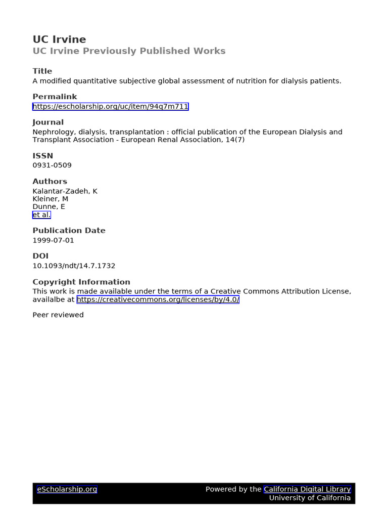 A Modified Quantitative Subjective Global Assessment of Nutrition For ...