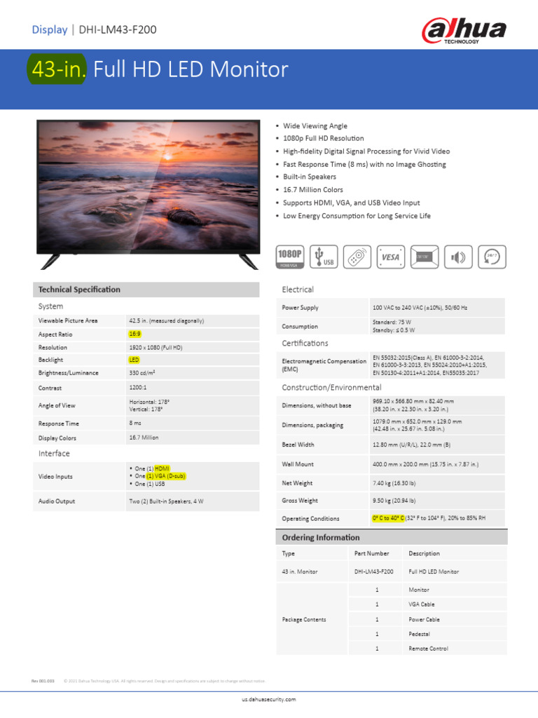 Monitor 43 Pulgadas Datasheet DhiLm43F200 Final PDF