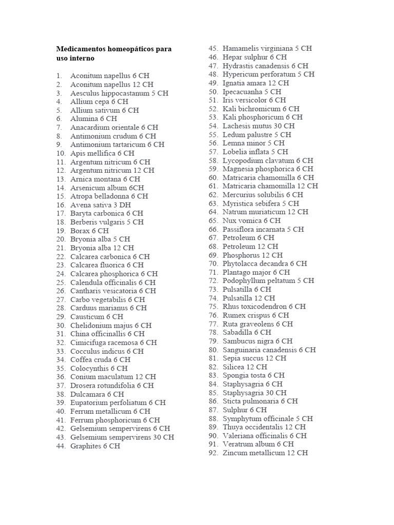 Principais Medicamentos Homeopáticos | PDF | Botânica | Ervas ...