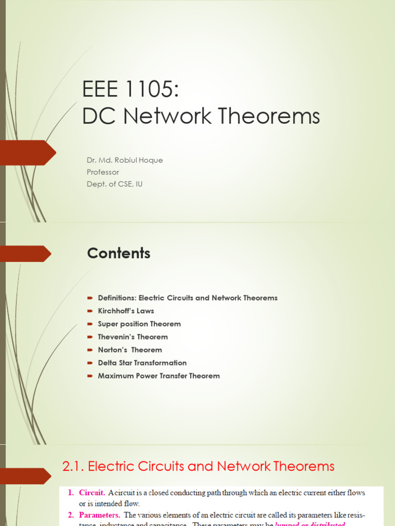 DC Network Theorems Overview | PDF | Electrical Network | Electromagnetism