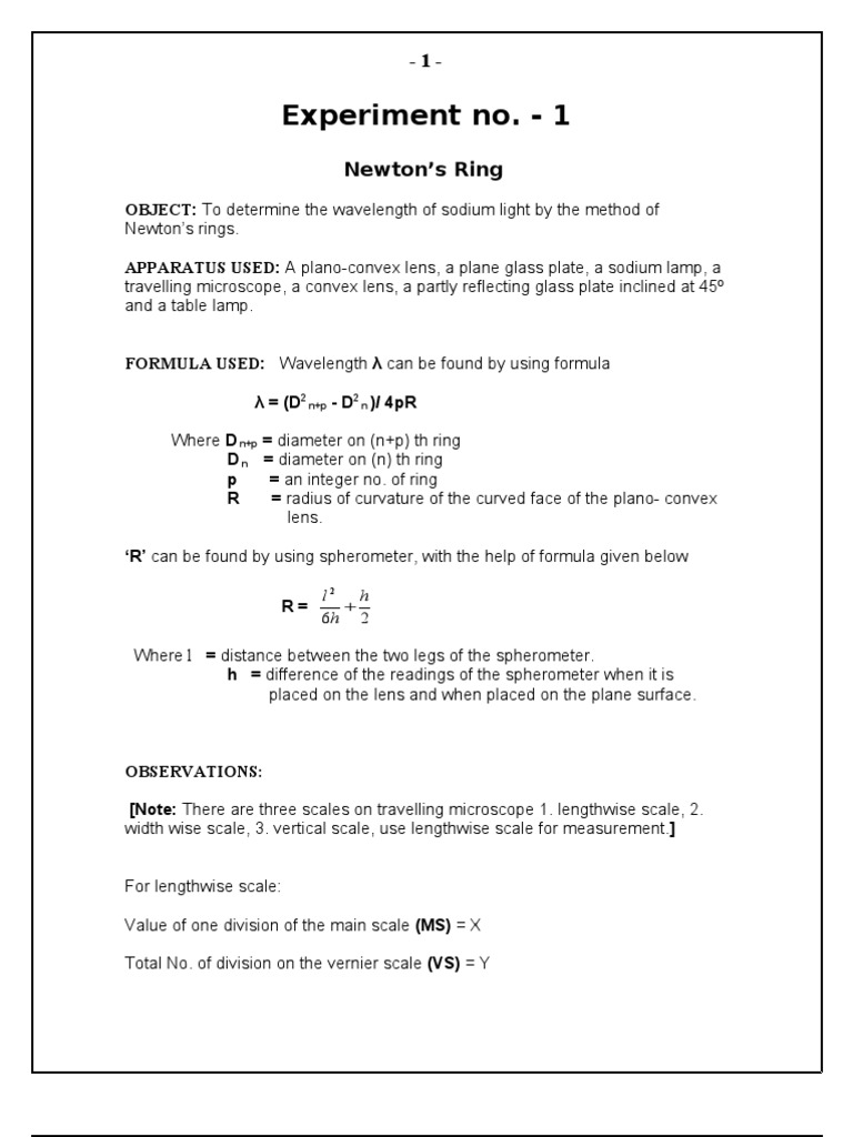 Newton's Rings Experiment Procedure | PDF | Lens (Optics) | Atomic