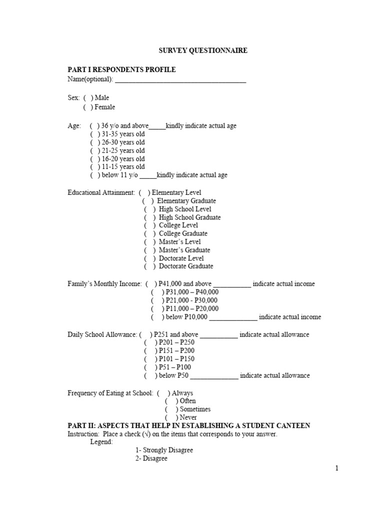 Canteen Questionnaire PDF Economies