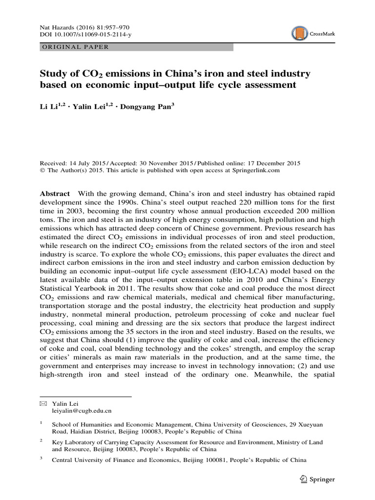 Study of CO2 Emissions in China's Iron and Steel Industry Based On ...